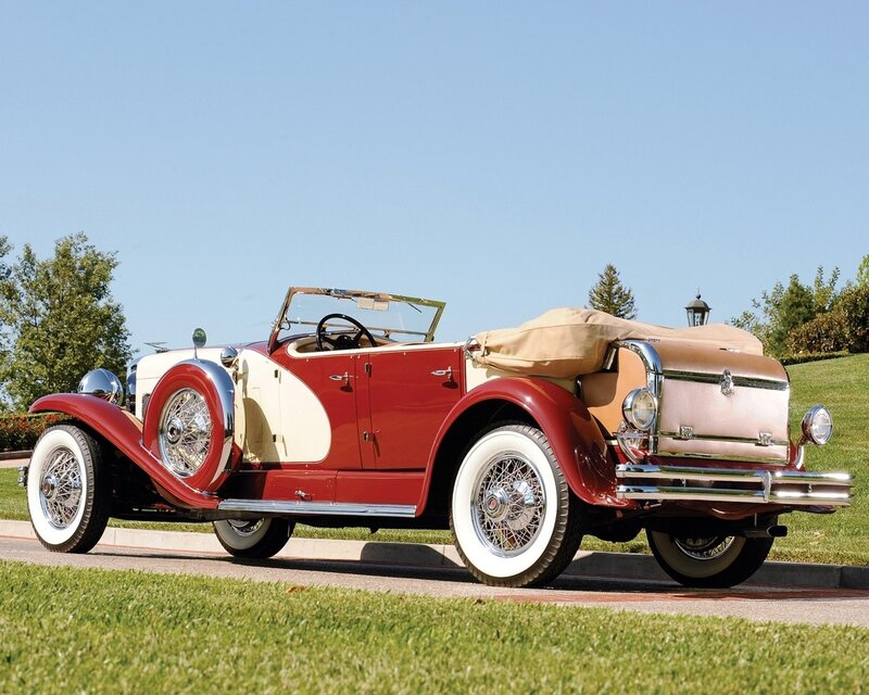 Red Vintage Convertible — Serene, Afternoon, Photograph, Grass, Trees, Sky