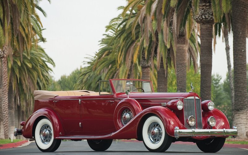 Red Vintage Convertible — Serene, Afternoon, Photograph, Palm Trees