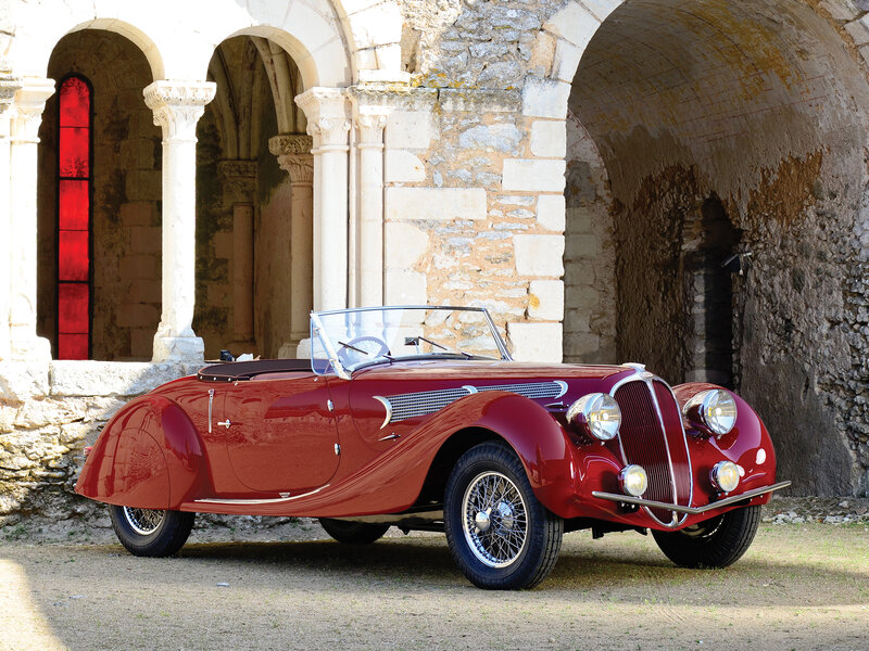Red Vintage Convertible — Serene, Afternoon, Photograph, Stone Arches