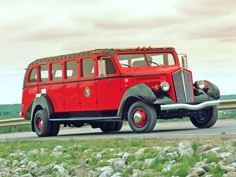 Red vintage fire truck on road