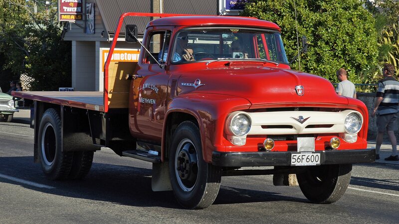 Red Vintage Flatbed Truck — Daylight