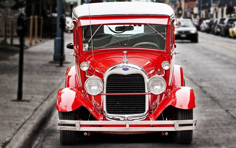 Red Vintage Ford Car — Calm, Afternoon