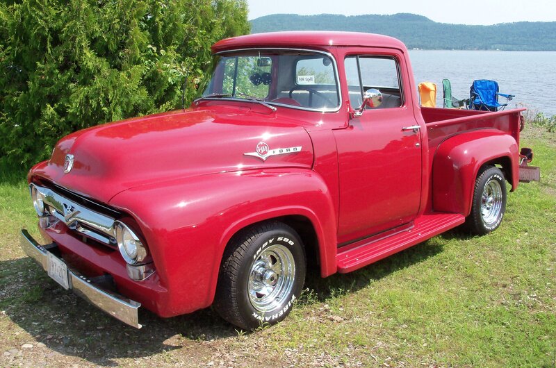 Red vintage Ford F-100 pickup