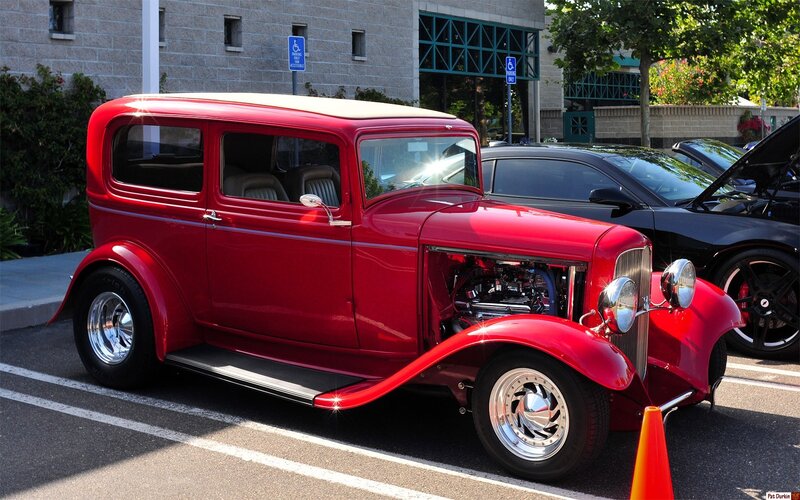 Red vintage hot rod car