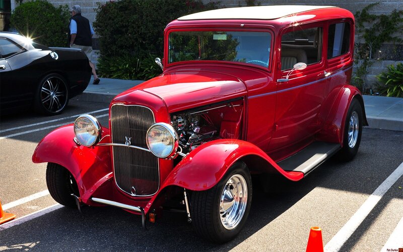Red vintage hot rod car