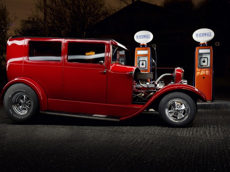 Red Vintage Hot Rod — Dramatic, Night