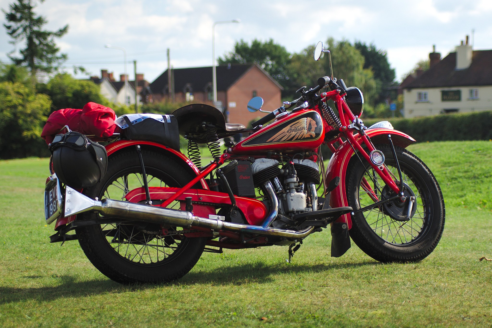 Red vintage Indian motorcycle