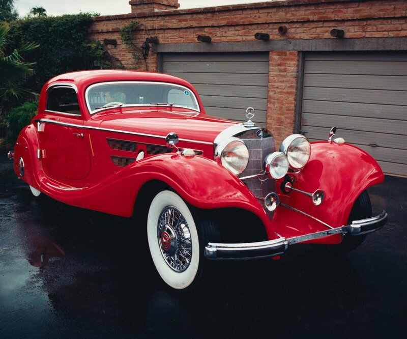 Red vintage Mercedes-Benz car