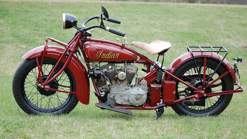Red Vintage Motorcycle — Calm, Afternoon, Photograph, Grass Field