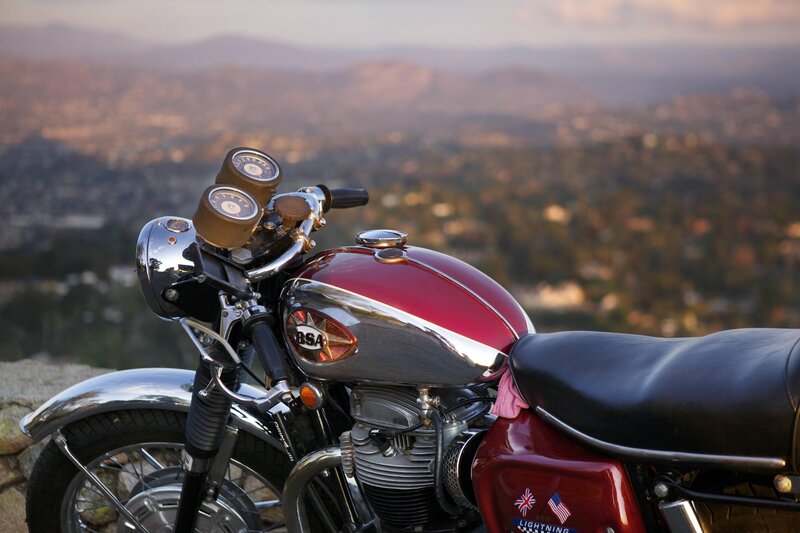 Red Vintage Motorcycle — Serene, Sunset