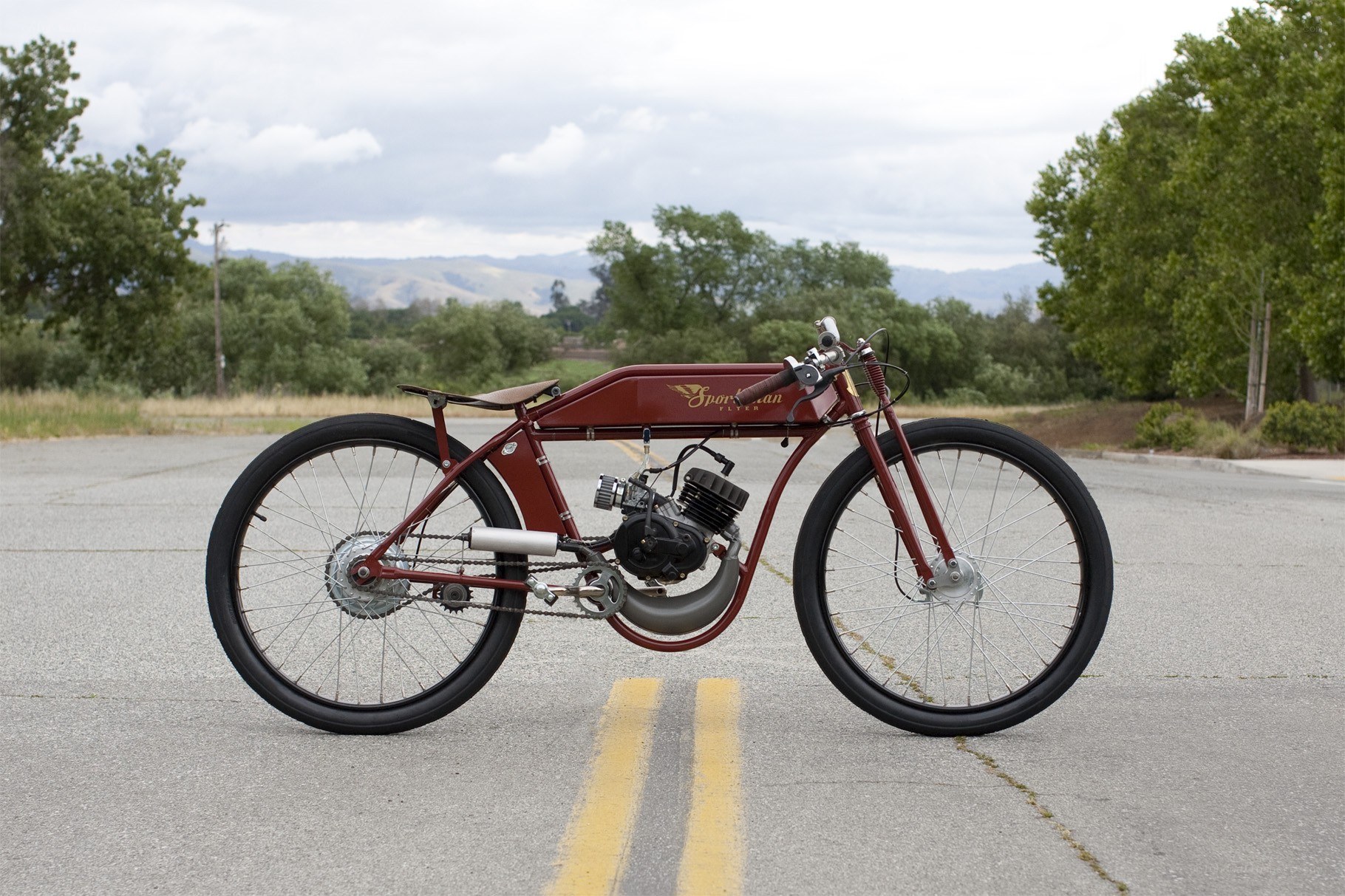 Red vintage motorized bicycle