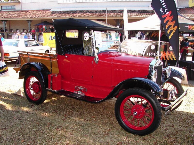 Red vintage pickup truck at show