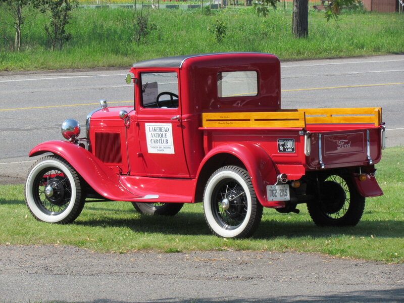 Red Vintage Pickup Truck — Calm, Afternoon, Photograph, Grass