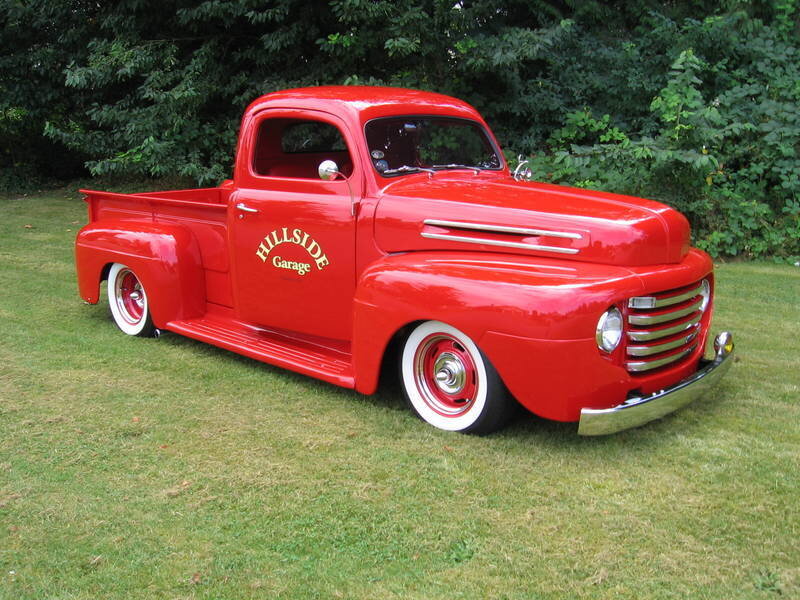 Red Vintage Pickup Truck — Calm, Afternoon, Photograph
