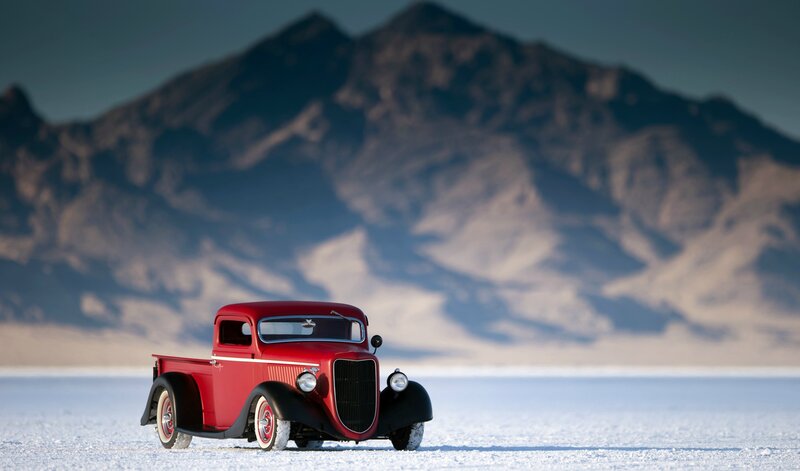Red Vintage Pickup Truck — Dramatic, Afternoon