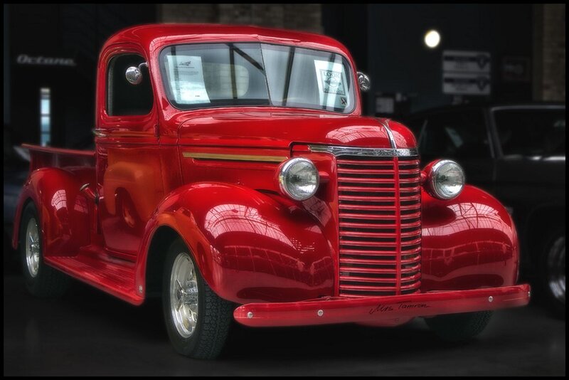 Red Vintage Pickup Truck — Dramatic, Photograph