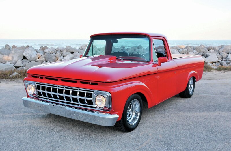 Red Vintage Pickup Truck — Serene, Sunset, Photograph