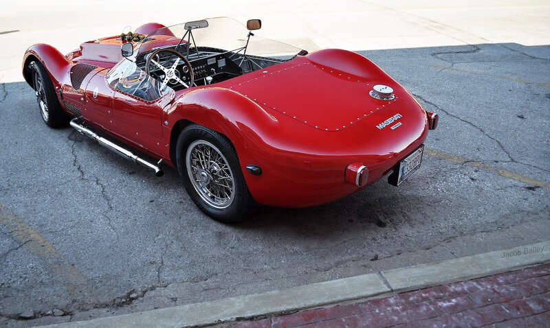 Red Vintage Race Car — Calm, Afternoon, Photograph, Road