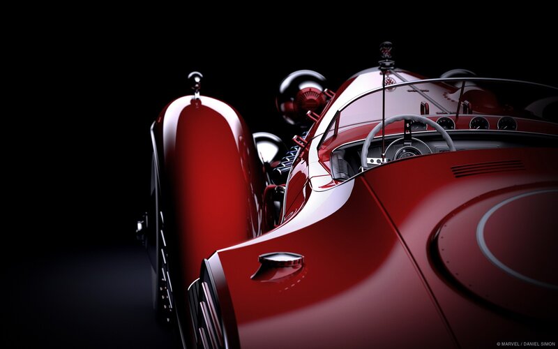 Red Vintage Race Car — Dramatic, 3d Render, Steering Wheel