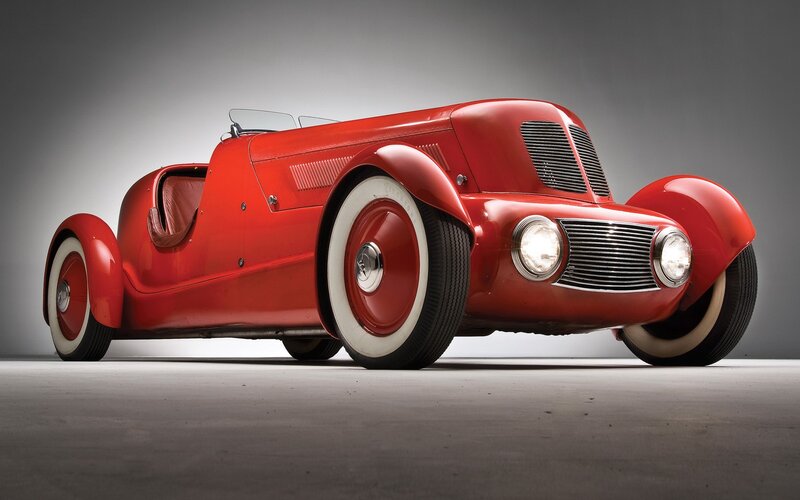 Red Vintage Race Car — Dramatic, Photograph, Wheels, Headlights
