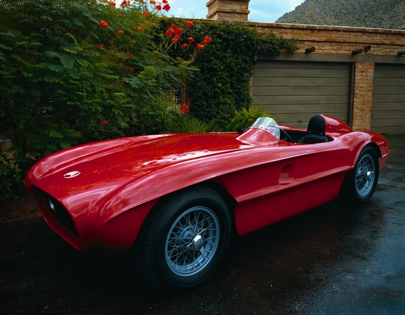 Red Vintage Race Car — Serene, Afternoon, Photograph, Garage