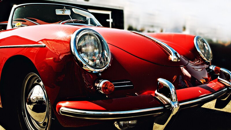Red vintage sports car front view