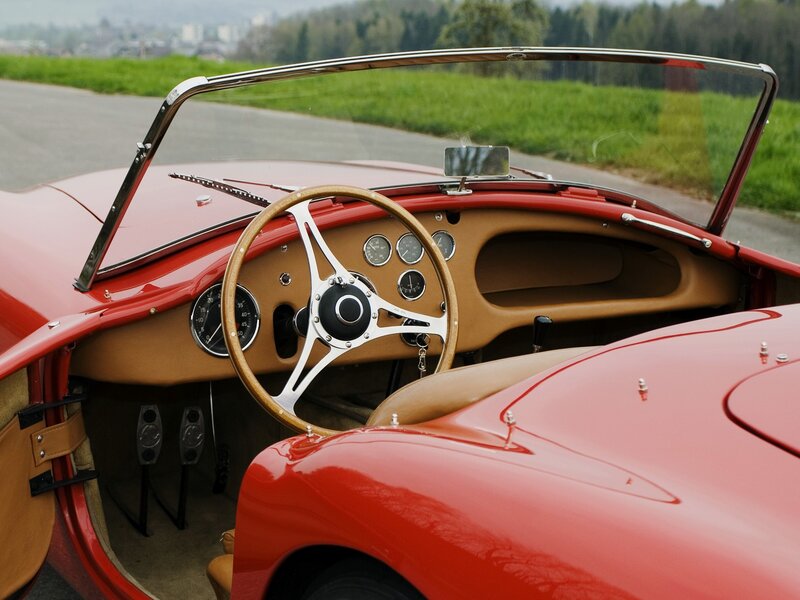 Red vintage sports car interior