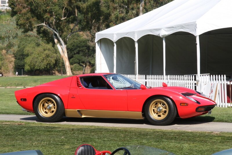 Red vintage sports car on display