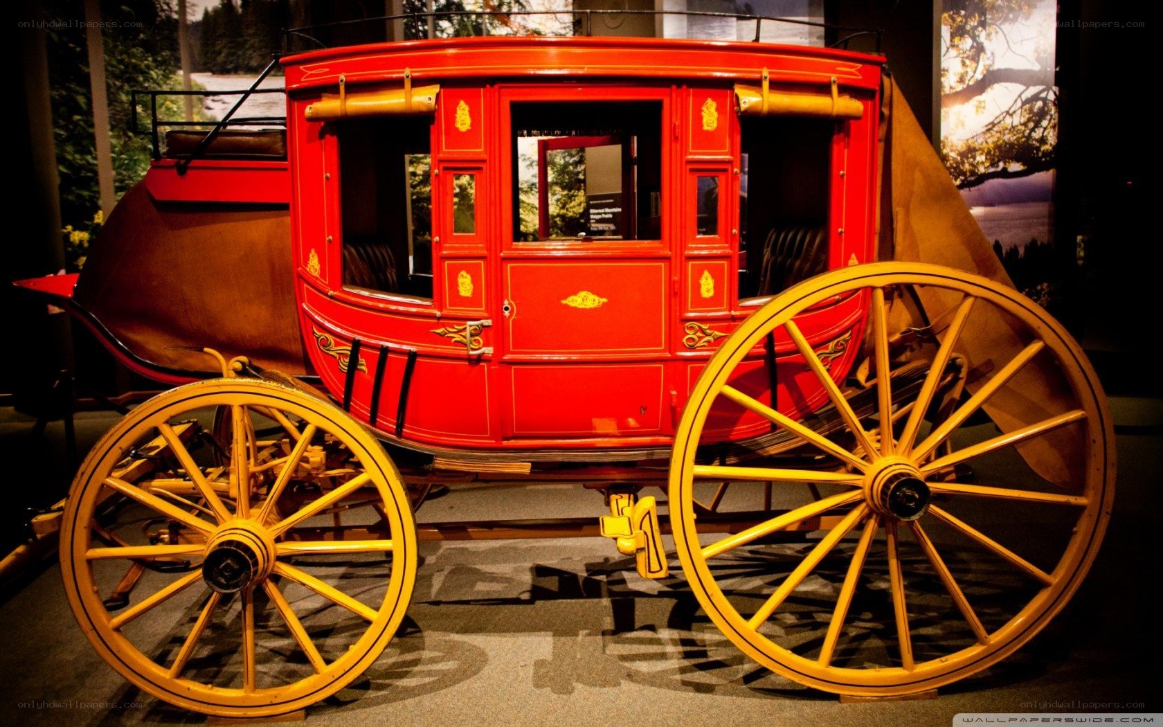 Red vintage stagecoach on display
