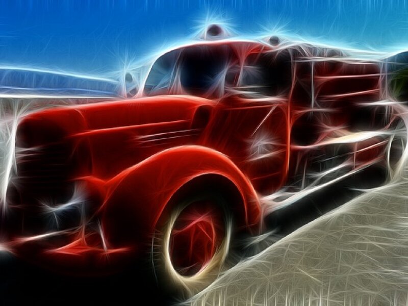 Red Vintage Truck — Dramatic, Digital Art
