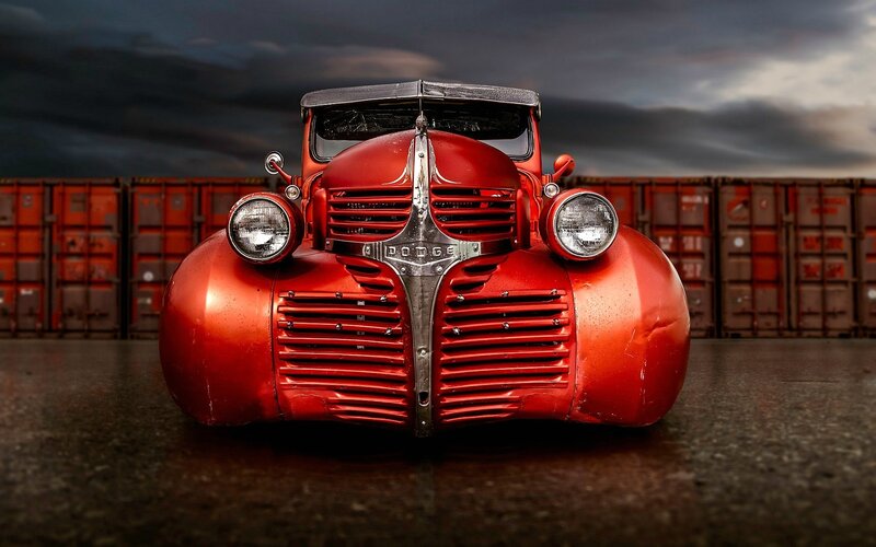 Red Vintage Truck — Dramatic, Night