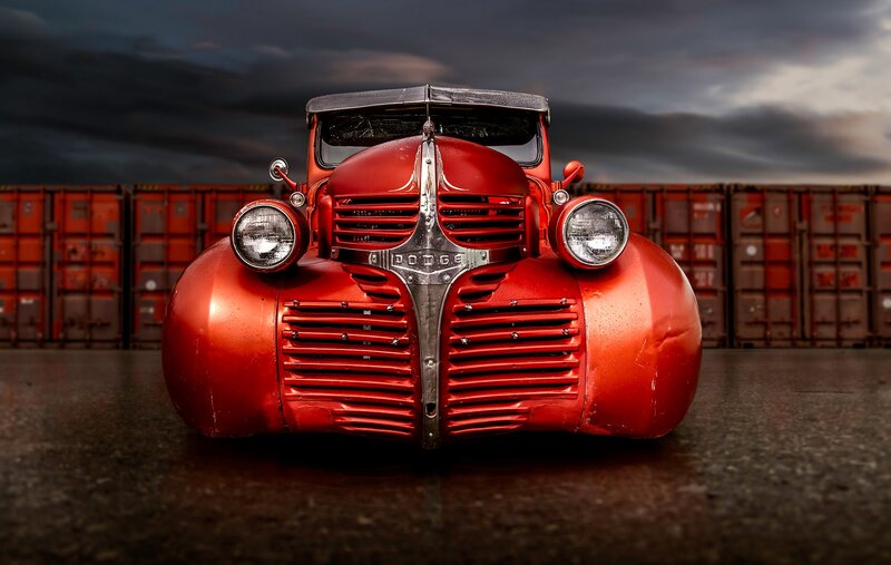 Red Vintage Truck — Dramatic, Photograph