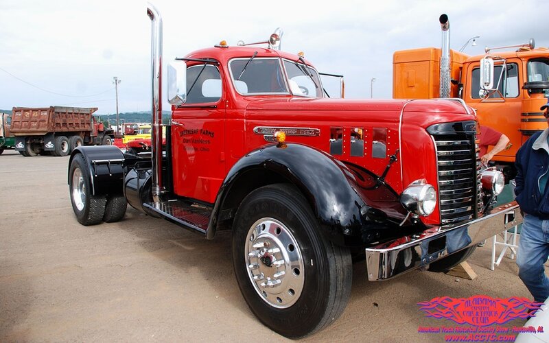 Red vintage truck on display