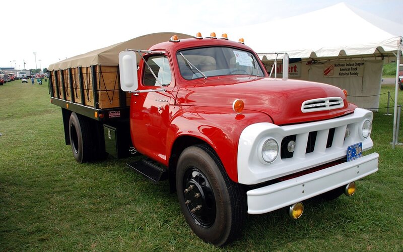 Red vintage truck on display