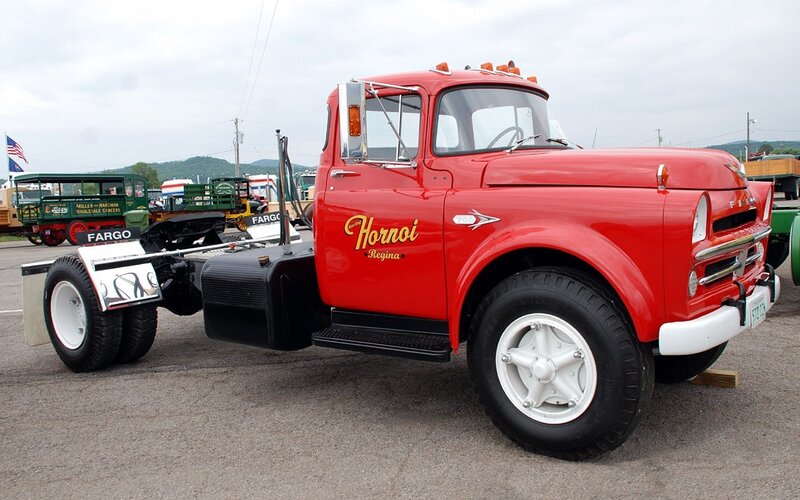Red vintage truck on display