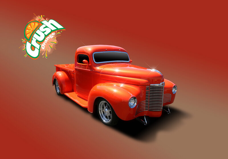 Red vintage truck with Crush logo