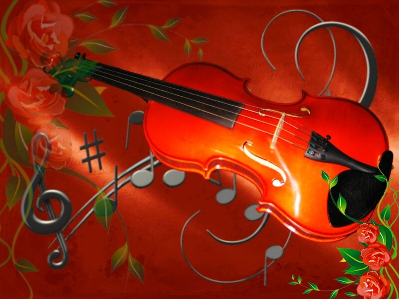 Red Violin with Music Notes