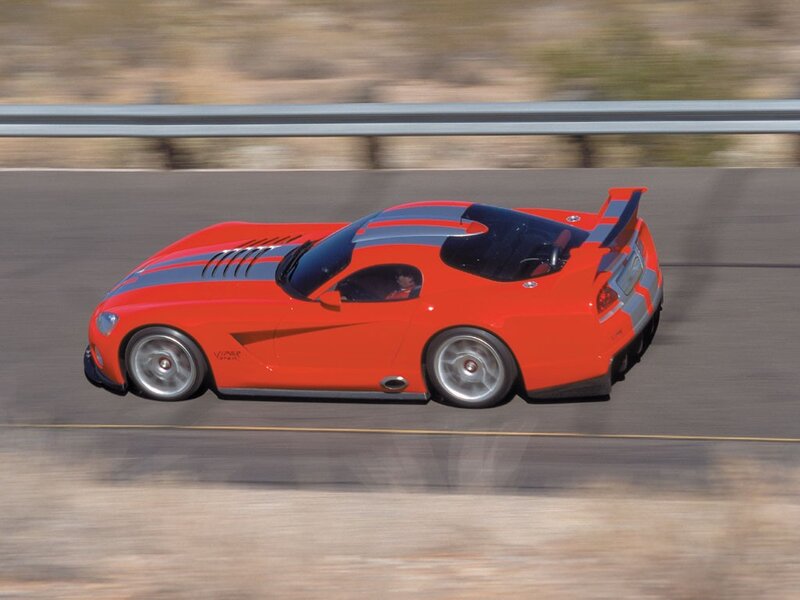 Red Viper sports car in motion