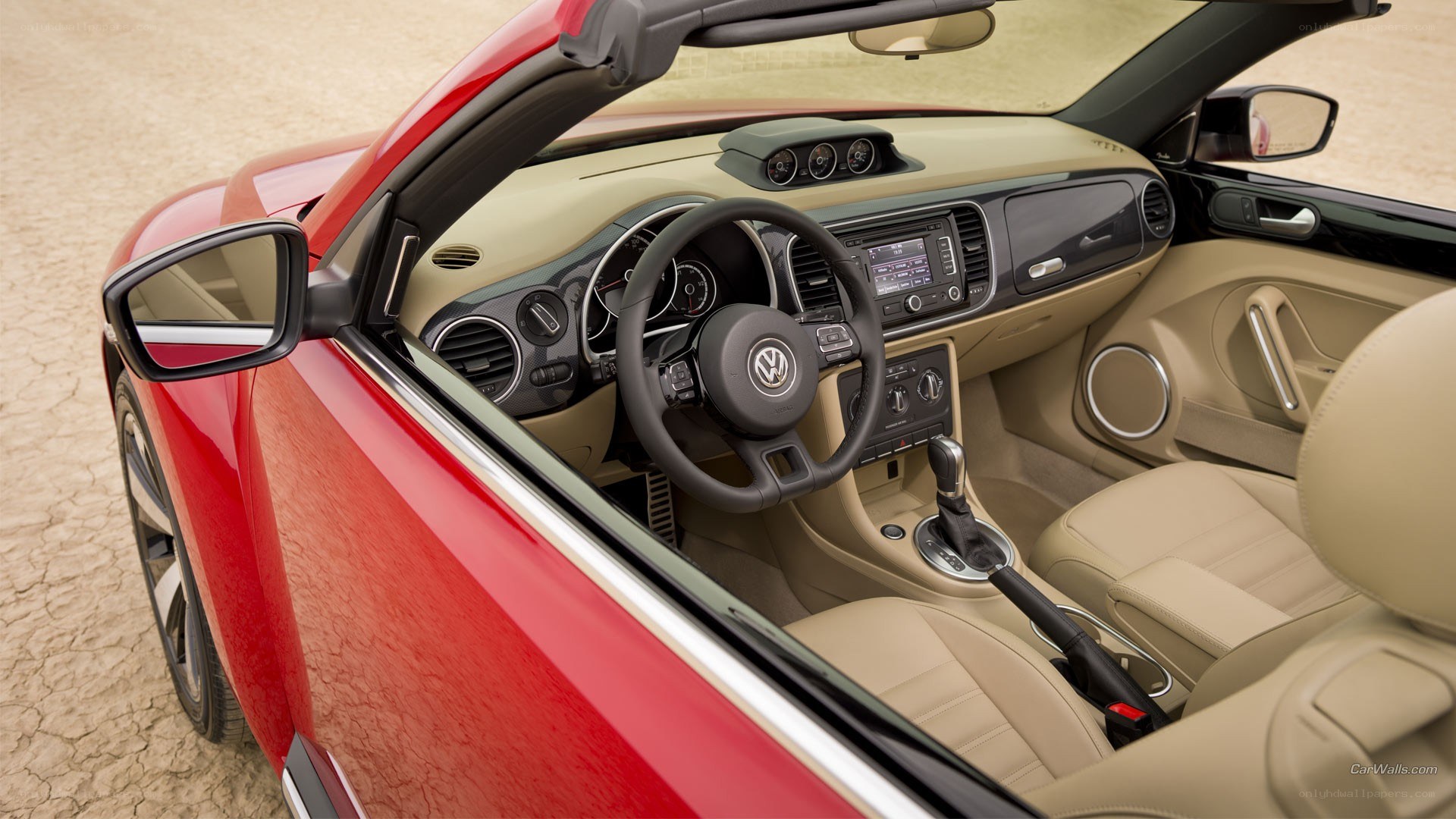 Red Volkswagen Beetle convertible interior