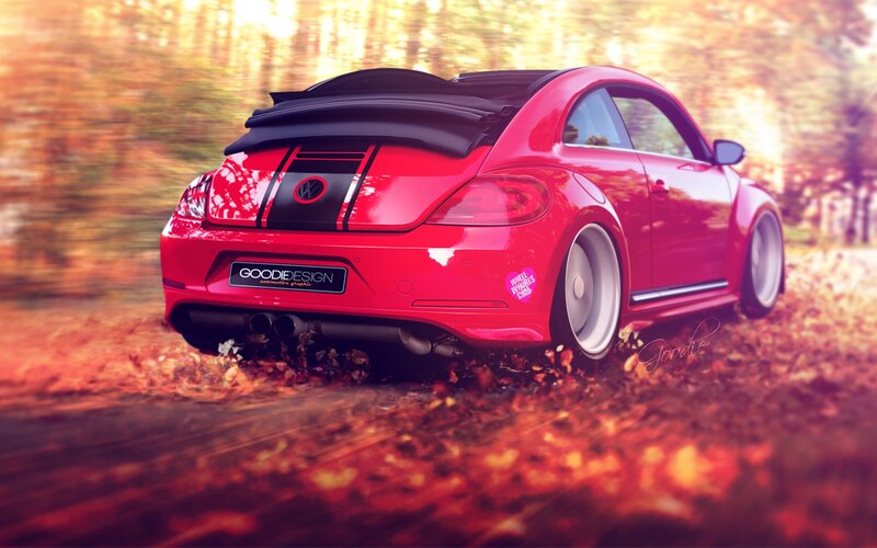 Red Volkswagen Beetle — Dynamic, Autumn, Digital Art, Car