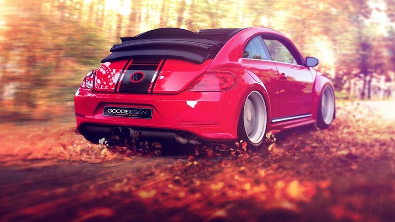 Red Volkswagen Beetle — Dynamic, Autumn