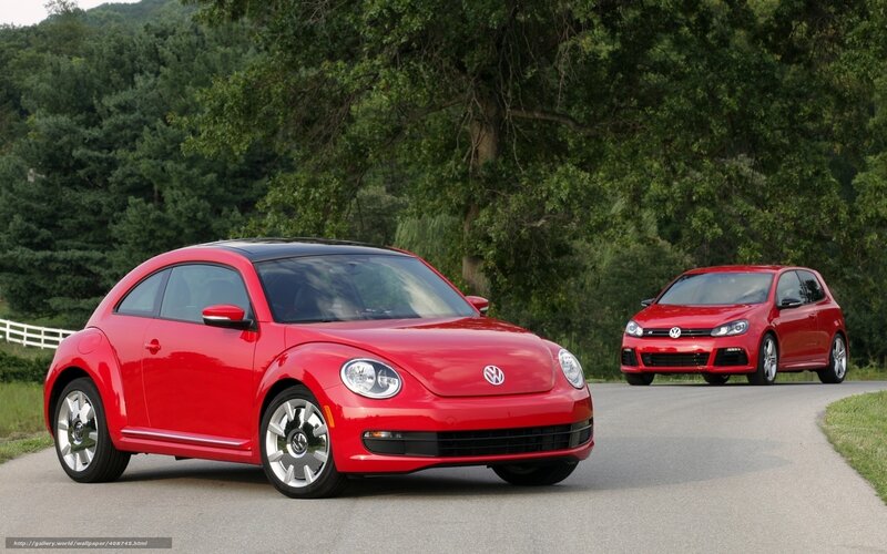 Red Volkswagen Beetles on a road
