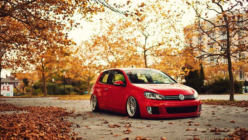 Red Volkswagen Golf — Calm, Autumn