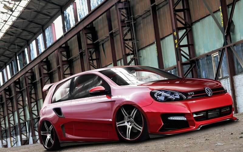 Red Volkswagen Golf — Dramatic, 3d Render