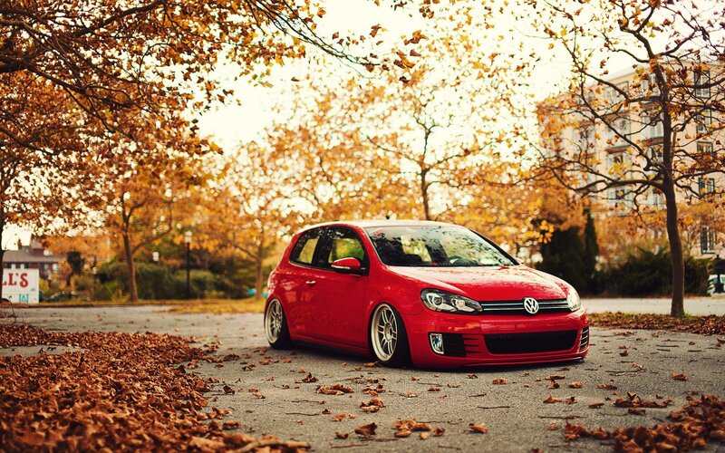 Red Volkswagen Golf — Serene, Autumn