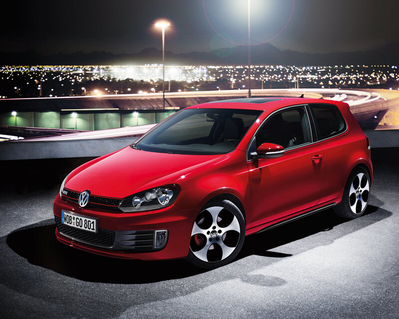 Red Volkswagen GTI at night