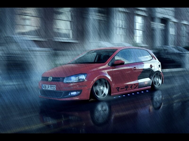 Red Volkswagen Polo — Dramatic, Night