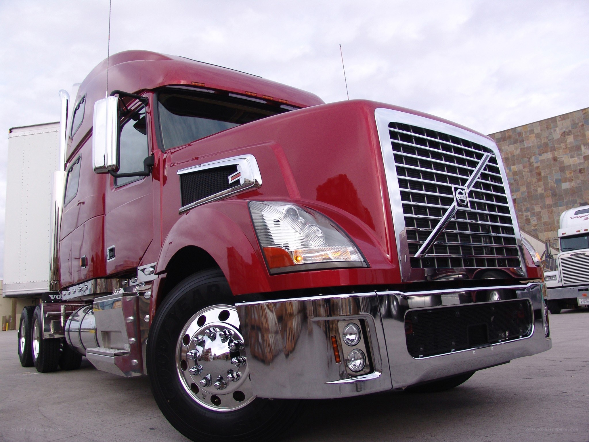 Red Volvo semi-truck