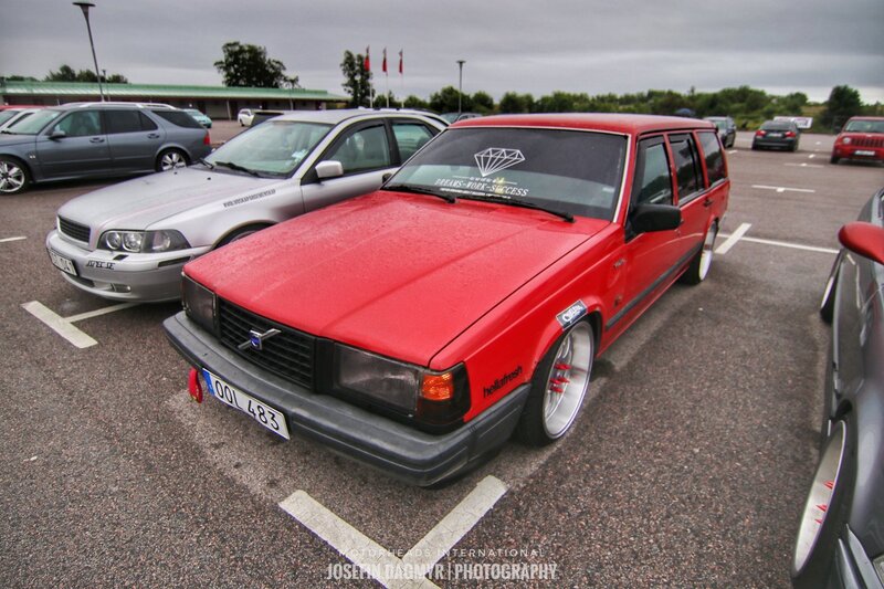 Red Volvo Station Wagon — Overcast