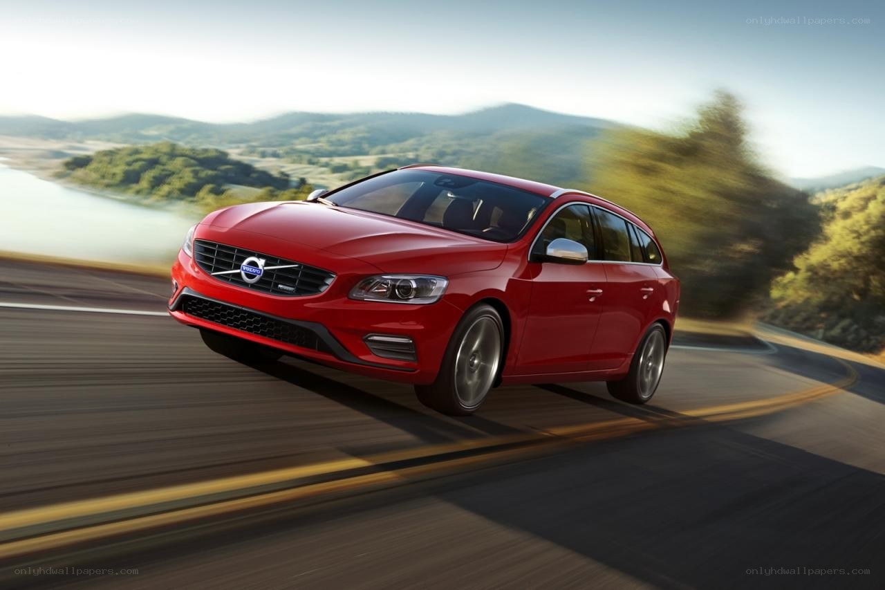 Red Volvo V60 in motion